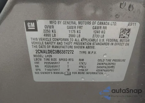 2011 Chevrolet Equinox 1Lt from USA, damaged, VIN 2CNALDEC9B6387272